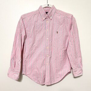 Ralph Lauren Boy’s Striped Button Up Shirt Size 8/10 Cotton Pink blue
